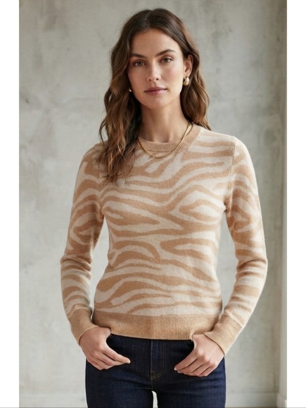 A New Day Zebra print Sweater Tan & Cream Size XS